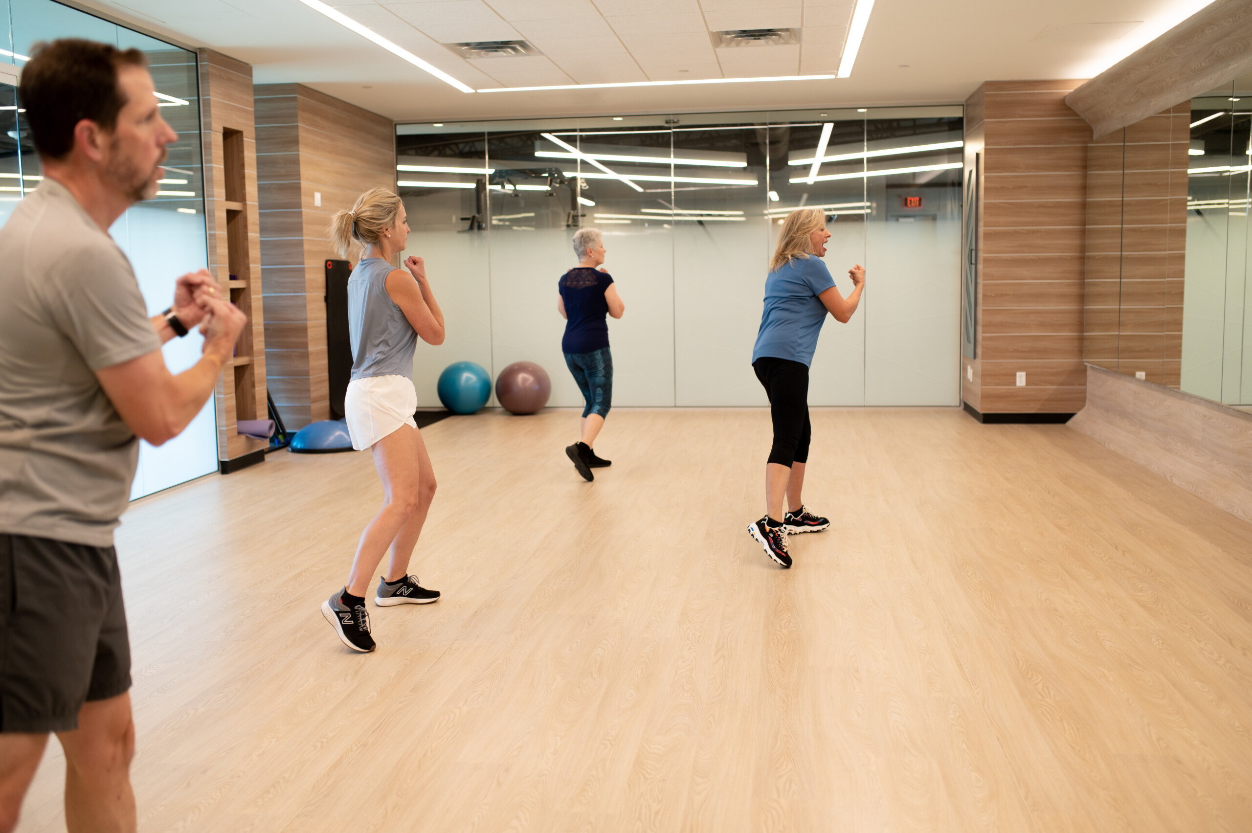 A group fitness class in the Columbus Wellness Center