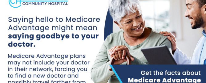 Saying hello to Medicare Advantage could mean saying goodbye to your doctor. Image of a doctor talking to a patient.